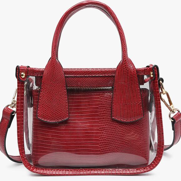 Stacey Clear Stadium Satchel with Inner Pouch Bag Dark Red - Picture 1 of 5